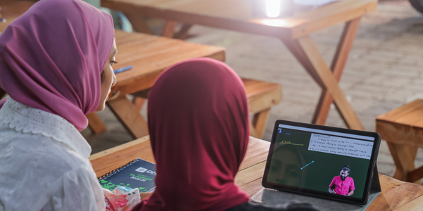 Student studying in library
